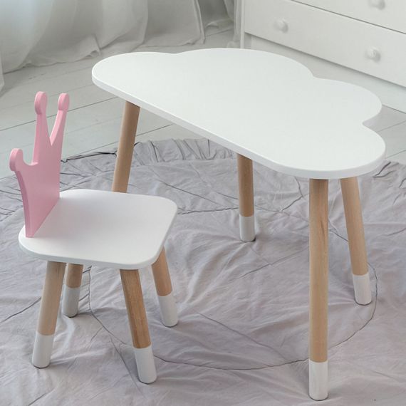 Дитячий стіл білий хмарка і стільчик корона дитячий рожевий. Дитячий білосніжний столик | Зображення 4
