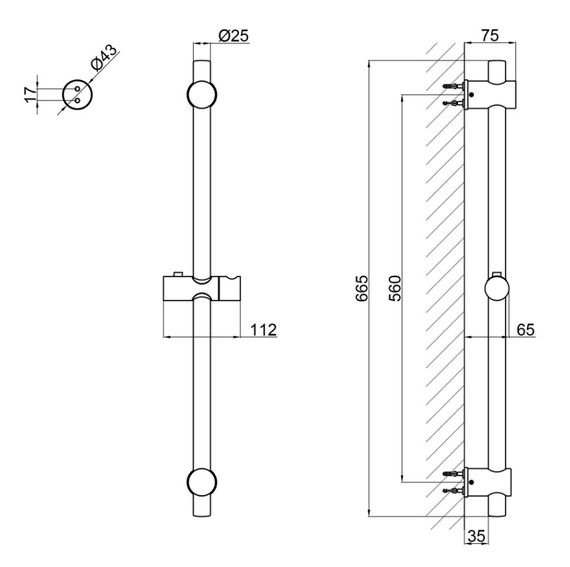 Душевая стойка Qtap с держателем универсальная Lepit, Matt Black, 665 мм, прямоугольная QTLEP82103OB | Зображення 1