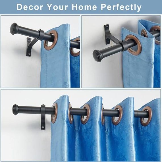 Матовий чорний карниз для вікон, одинарний телескопічний карниз, міцний карниз | Зображення 3