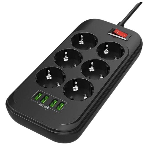 Фільтр мережевий 6 розеток/4USB 2м чорний CW-CHE64B ColorWay