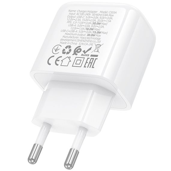 МЗП Hoco CS55A Surplus PD30W+QC3.0 (1USB-A/1C) White | Зображення 6