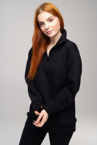 Толстовка жіноча на флісі із коміром на блискавці чорного кольору, 2XL