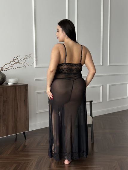 Розкішна чорна мереживна довга сорочка PLUS SIZE | Зображення 7