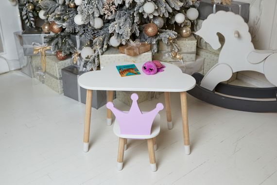 Білий столик хмарка та стільчик корона дитячий фіолетовий. Білосніжний столик дитячий. | Зображення 4