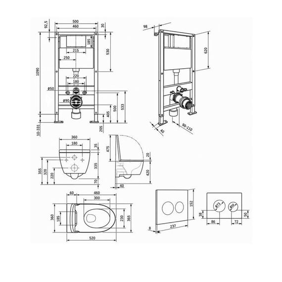 Готове рішення Qtap для ванної кімнати: підвісний унітаз Jay Rimless 520x360x320 + комплект інсталяції Standard (кругла клавіша | Зображення 1