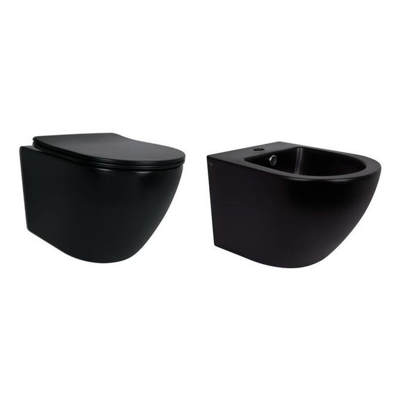 Комплект Qtap Robin Matt Black 2 в 1: унитаз подвесной Ultra Quiet QT13332381АSMB + биде подвесное QT1355046FMB