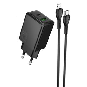 МЗП Hoco N71 Nuevo PD30W+QC3.0 (1USB-A/1C) + кабель Type-C to Lightning Black