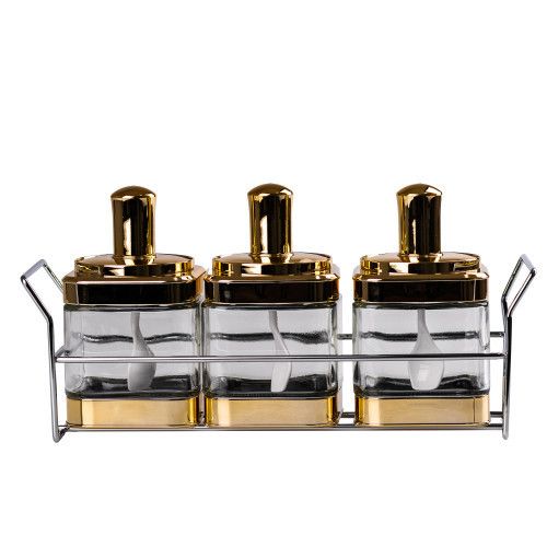 Банки для сипучих продуктів набір із 3 шт на металевій підставці, золото HP531FS1030J