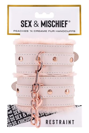 Наручники с мехом Sex & Mischief Peaches'n CreaMe с металлической фурнитурой, розовые sexstyle | Зображення 7