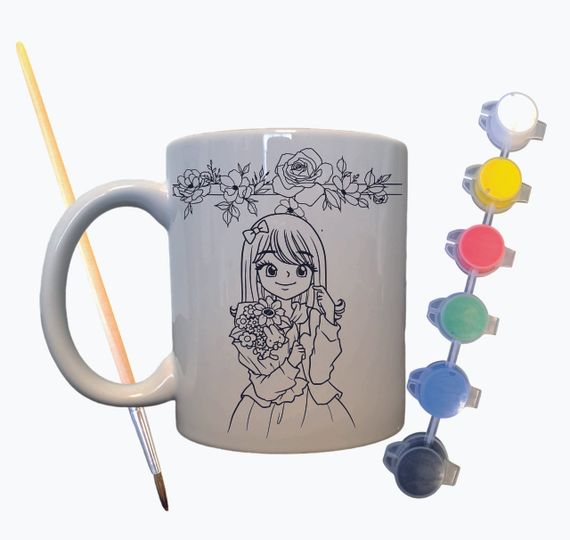Набір для творчості кружка розмальовка "Дівчина з квітами" 330 мл біла | Зображення 1