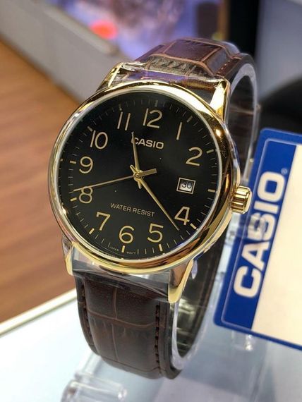 Мужские японские часы наручные стильные с кожаным ремешком Оригинал Casio MTP-V002GL-1BUDF | Зображення 4