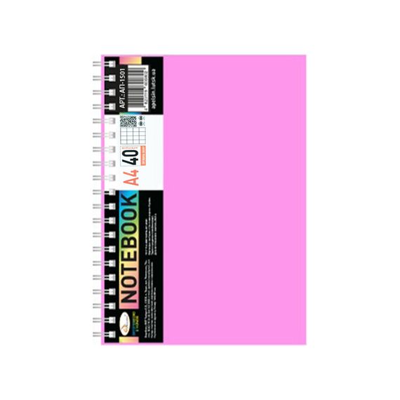 Блокнот А4 АП-1501(Pink) 40 листов, пружина сбоку