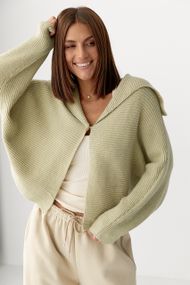 В'язаний кардиган з відкладним коміром - м'ятний цвет, ONE SIZE (є розміри)