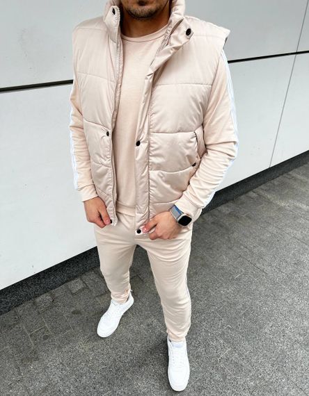 Мужской спортивный костюм тройка с жилетом AL0235 цвет бежевый размер 50/52 | Зображення 3