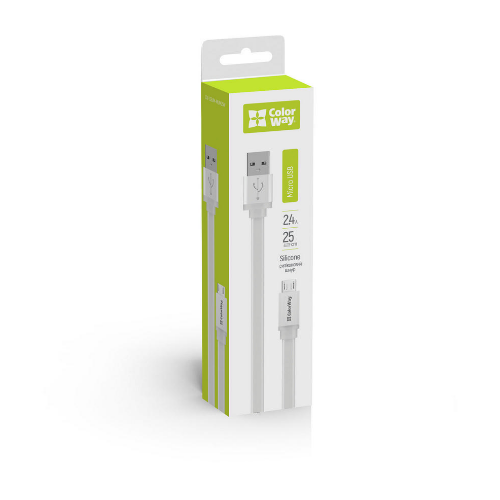 Кабель USB MicroUSB ColorWay CW-CBUM-MUM25W 2,0A 0,25м білий | Зображення 1