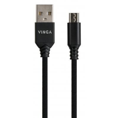 Дата кабель USB 2.0 AM to Micro 5P nylon 1m black Vinga (VCPDCMBN21BK) (VCPDCMBN21BK) | Зображення 1