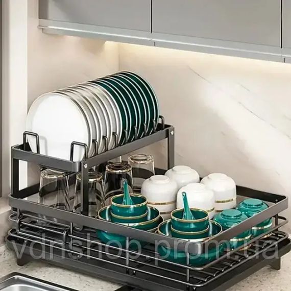 Сушилка для посуды BauTech двухуровневая с держателем для тарелок Черный | Зображення 3