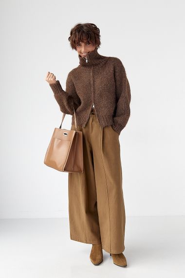 Котонові штани-палаццо зі складками - світло-коричневий цвет, L (є розміри) | Зображення 2