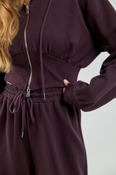 Жіночий спортивний костюм з коротким худі та вільними штанами - баклажан цвет, ONE SIZE (є розміри) | Зображення 3