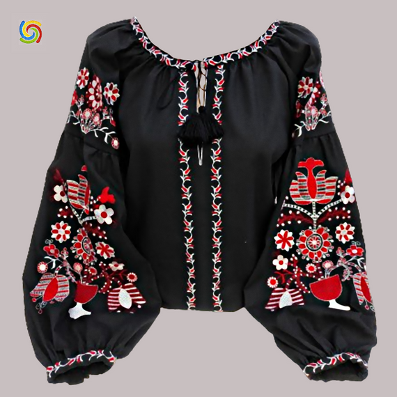 Рубашка Украинская вышиванка  31879 цвет чёрный размер L/XL