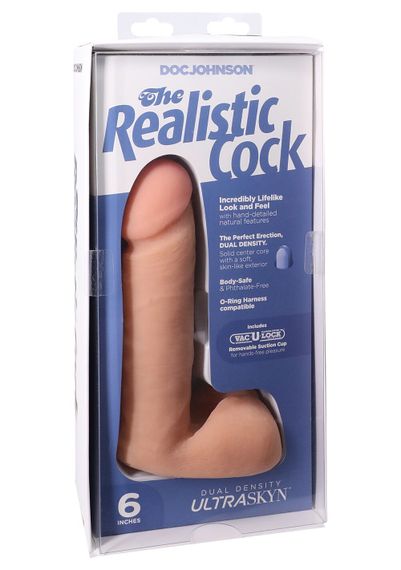 Фалоімітатор Doc Johnson The Realistic Cock 6 inch White – ULTRASKYN, Vack-U-Lock, діаметр 4,3 см | Зображення 3