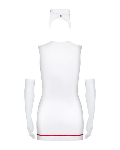 Еротичний костюм медсестри Obsessive Emergency dress S/M, white, сукня, стринги, рукавички, чепчик, стетоскоп | Зображення 2