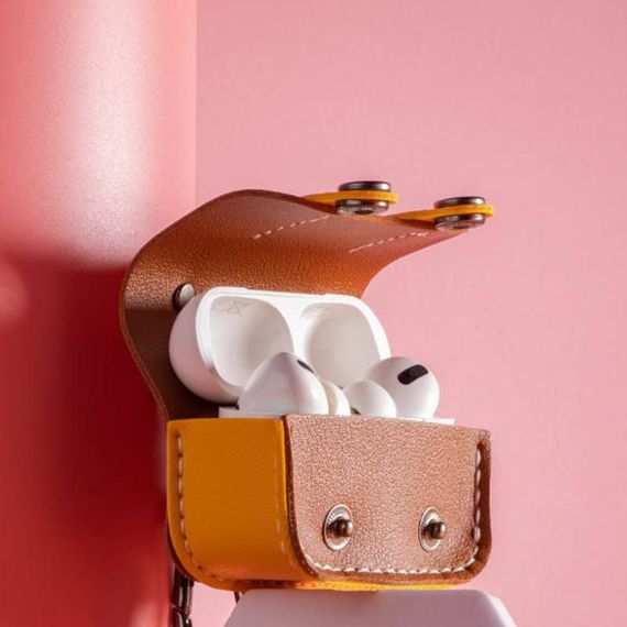 Кожаный футляр Briefcase для наушников AirPods 3 Brown / Yellow | Зображення 2