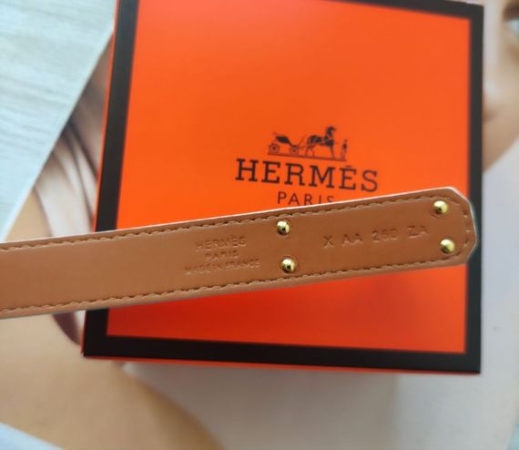 Трендовий шкіряний вузький ремінь Hermes white/gold | Зображення 2