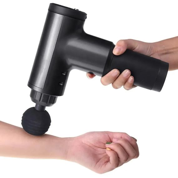 Портативний масажер для тіла та 4 насадки, від USB, Fascial Gun KH-320, Чорний/Річний м'язовий вібромасажер | Зображення 5