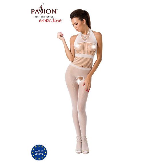 Бодістокінг Passion BS048 white, комбінезон, імітація колгот та відкритого топа, S/M/L | Зображення 1