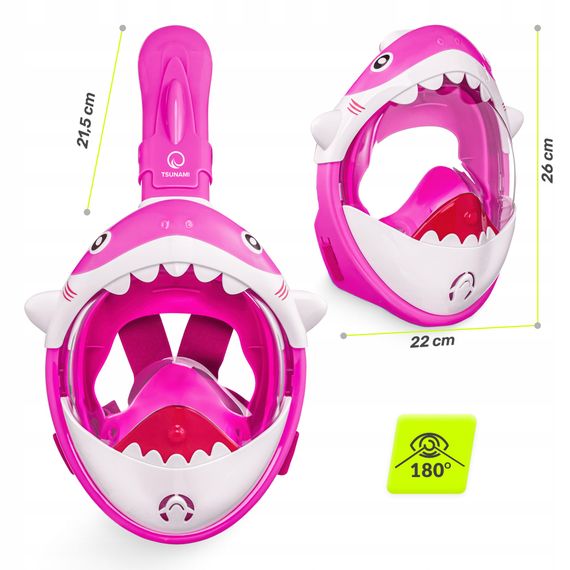 Маска для снорклінгу TSUNAMI Shark повнолицьова, дитяча Pink (P-5905973405430) | Зображення 5