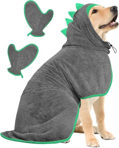 Халат-рушник для собак на липучці швидковисихаючий з мікрофібри регульований з рукавичками для лап, для купання тварин