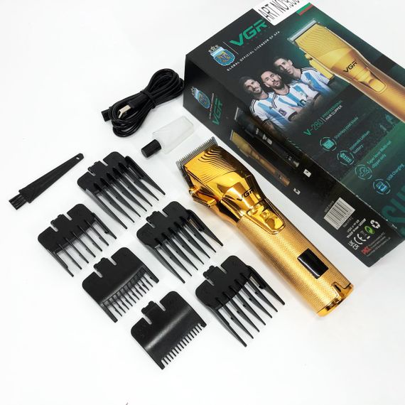 Акумуляторна машинка для стрижки волосся VGR V-280 з дисплеєм та насадками якісна. Колір: золотий | Зображення 8