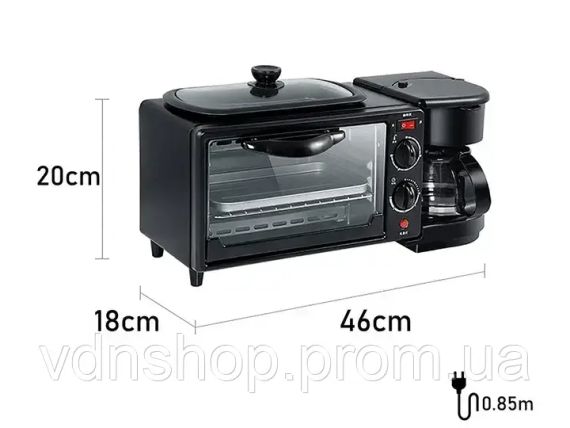 Электрическая духовка 3в1 Domotec MS-5308В Кофеварка Сковорода 9 л 4500w | Зображення 3