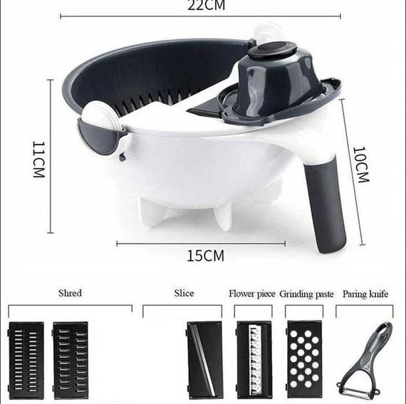 Овочерізка слайсер тертка друшляк шатківниця + овочечистка 9 в 1 Wet Basket Vegetable Cutter | Зображення 7