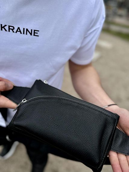 Сумка бананка чоловіча шкіряна поясна крос-боді чорна 54928 | Зображення 4