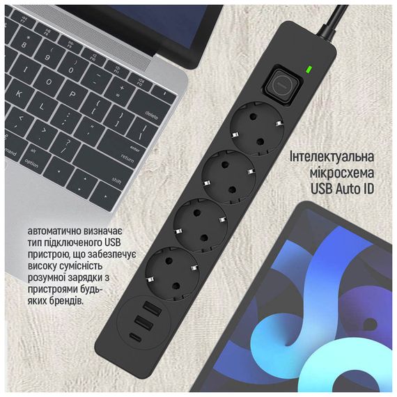 Мережевий фільтр живлення ColorWay CW-CHE432PDB, 4 розетки/3USB 2M (CW-CHE432PDB) | Зображення 7