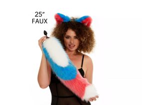 Анальный меховой хвост без пробки, Трехцветный: Белый, Ярко-голубой, ярко-розовый с белым кончиком, OKOVA 60