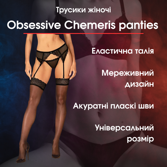 Трусики жіночі Obsessive Chemeris crotchless panties M/L — мереживні, з відкритою ластовицею, еластична талія
