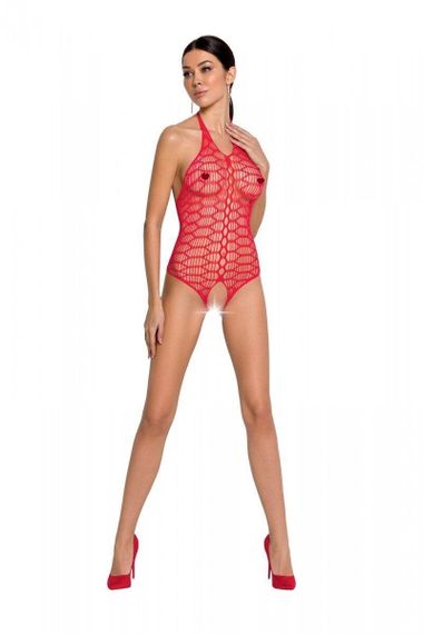 Бодістокінг у велику сітку Passion BS087 red, відкрита спина, халтер, з доступом Sex Aura