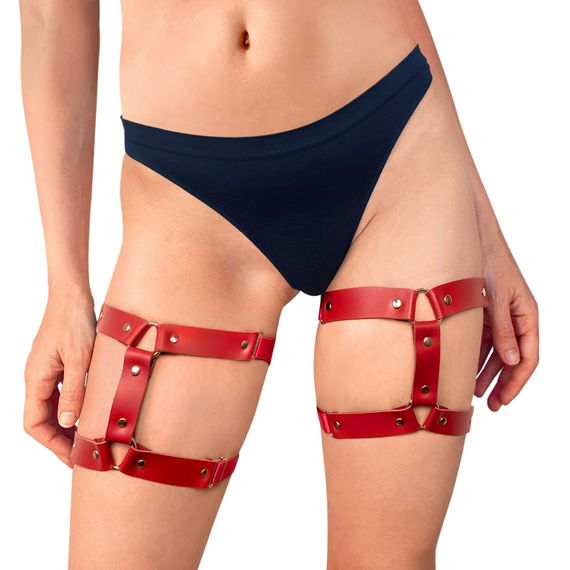 Гартери на ногу із натуральної шкіри Art of Sex - Kristina Leg Garters (2 шт), колір Червоний | Зображення 1