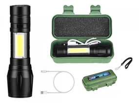 Світлодіодний ліхтарик акумуляторний XPE+COB+Light A-2821 ручний, Чорний