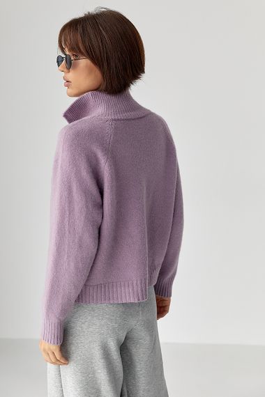 Короткий в'язаний кардиган на блискавці - лавандовий цвет, ONE SIZE (є розміри) | Зображення 1