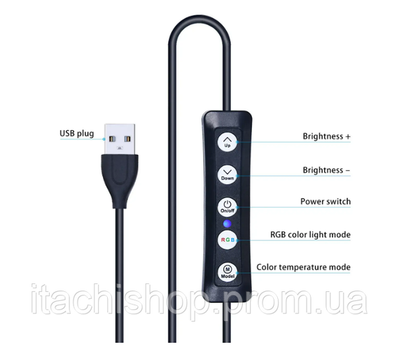Кольцевая светодиодная RGB лампа YQ 26 cm держателем для телефона и креплением под штатив | Зображення 4