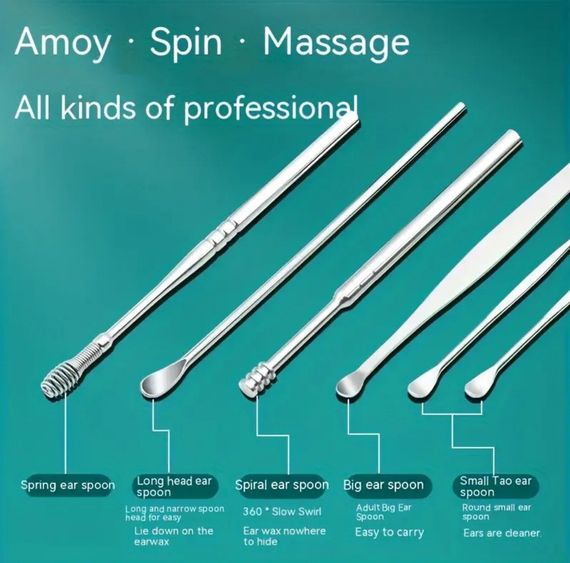 Набір для чищення вух і видалення вушної сірки із 6 інструментів. Фіолетовий | Зображення 2