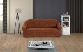 Жаккардовый чехол на диван Kayra Rain без юбки теракотовый