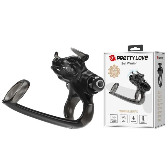 Ерекційне віброкільце Pretty Love Bull Warior з кліторальною стимуляцією, чорне Sex Aura