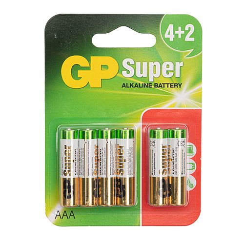 Батарейка GP  SUPER ALKALINE 1.5V 24A-U6  лужна,  LR03, AAA блiстер