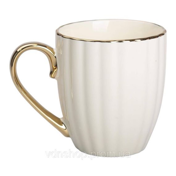 Кружка фарфоровая с золотым ободком и золотой ручкой 420 (мл) Бежевая RX-N240629BE