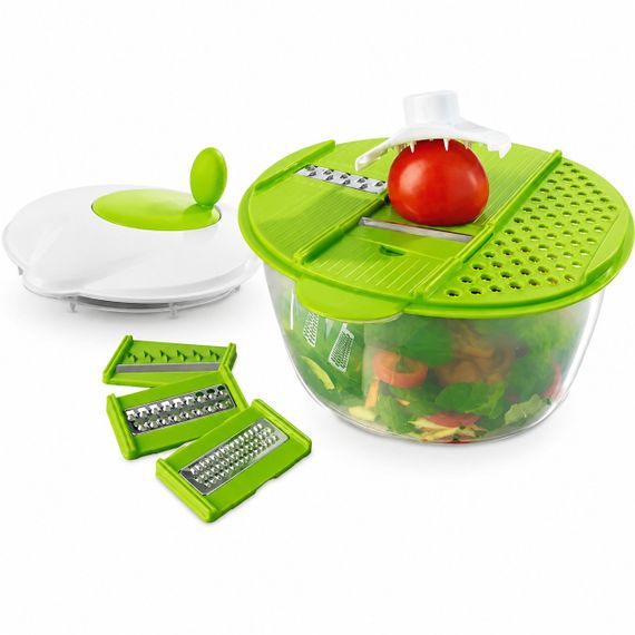 Мультирезка Gourmetmaxx 3 в 1 овощерезка с чашей и центрифугой для салата 9 предметов | Зображення 1